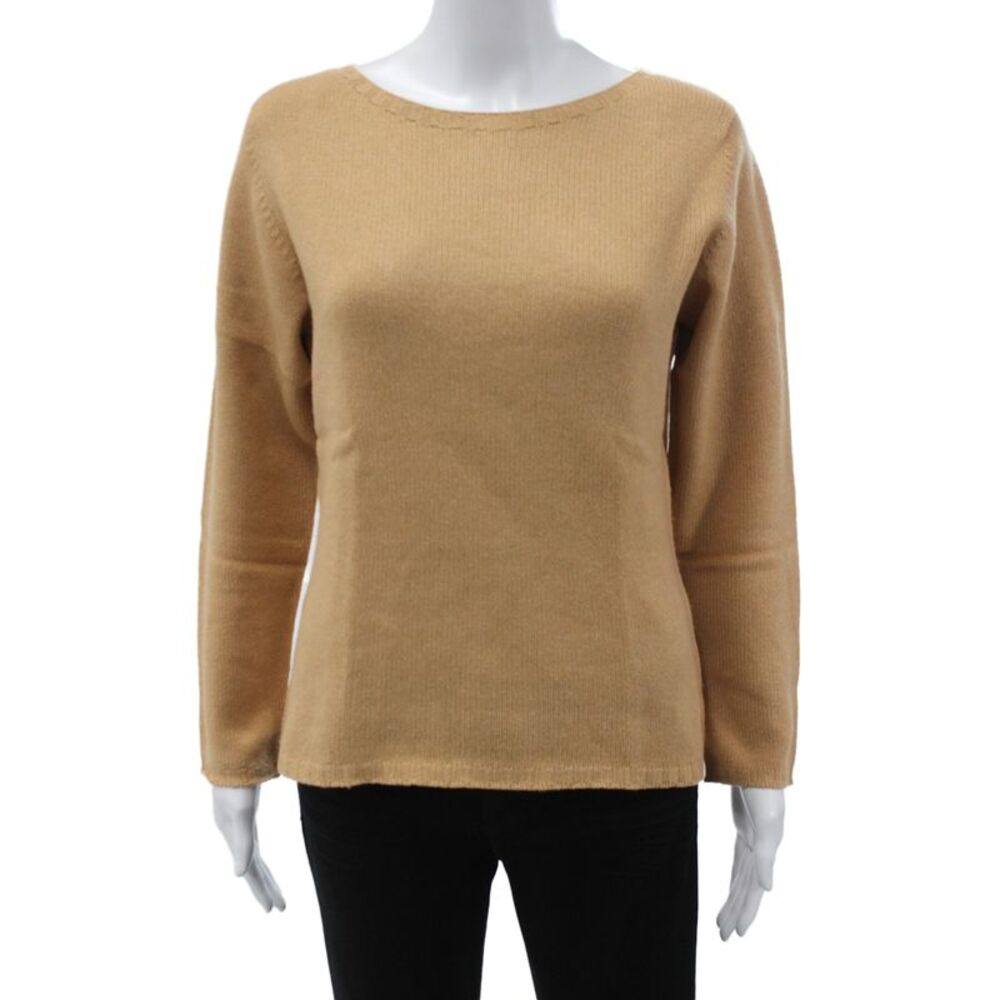 Gran Sasso Women 100% Cashmere Boat Neck Pullover Beige Long Sleeve Size 44